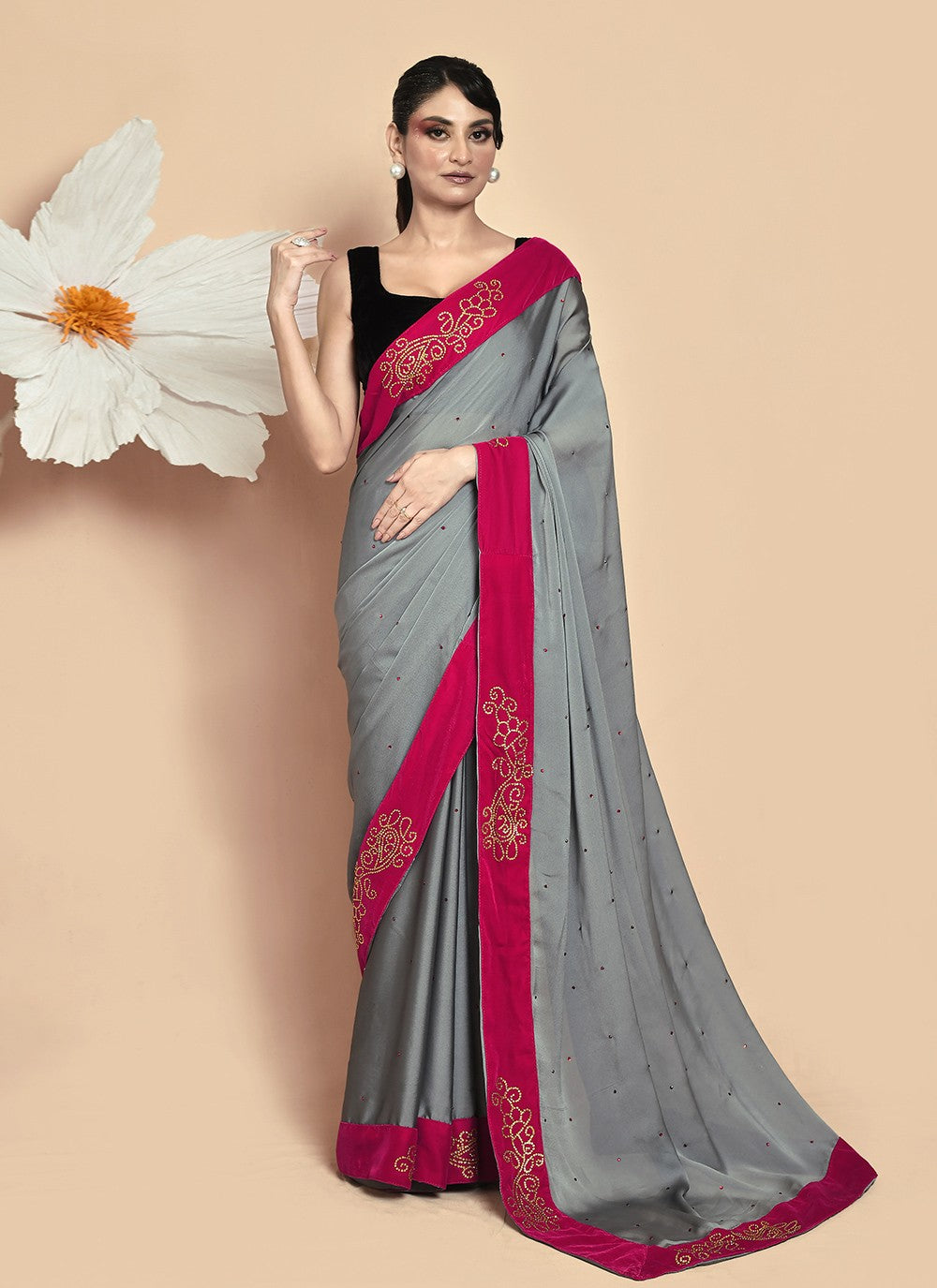 Traditional Hand Embroidery Georgette Saree - S9257