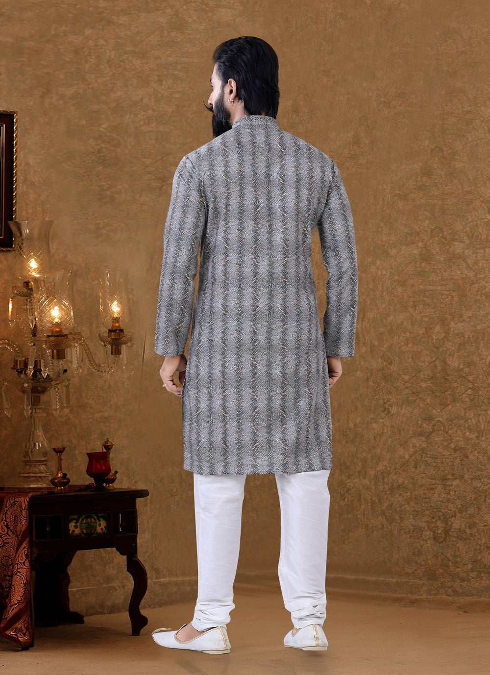 Digital Print Cotton Grey Kurta Pyjama - M3946