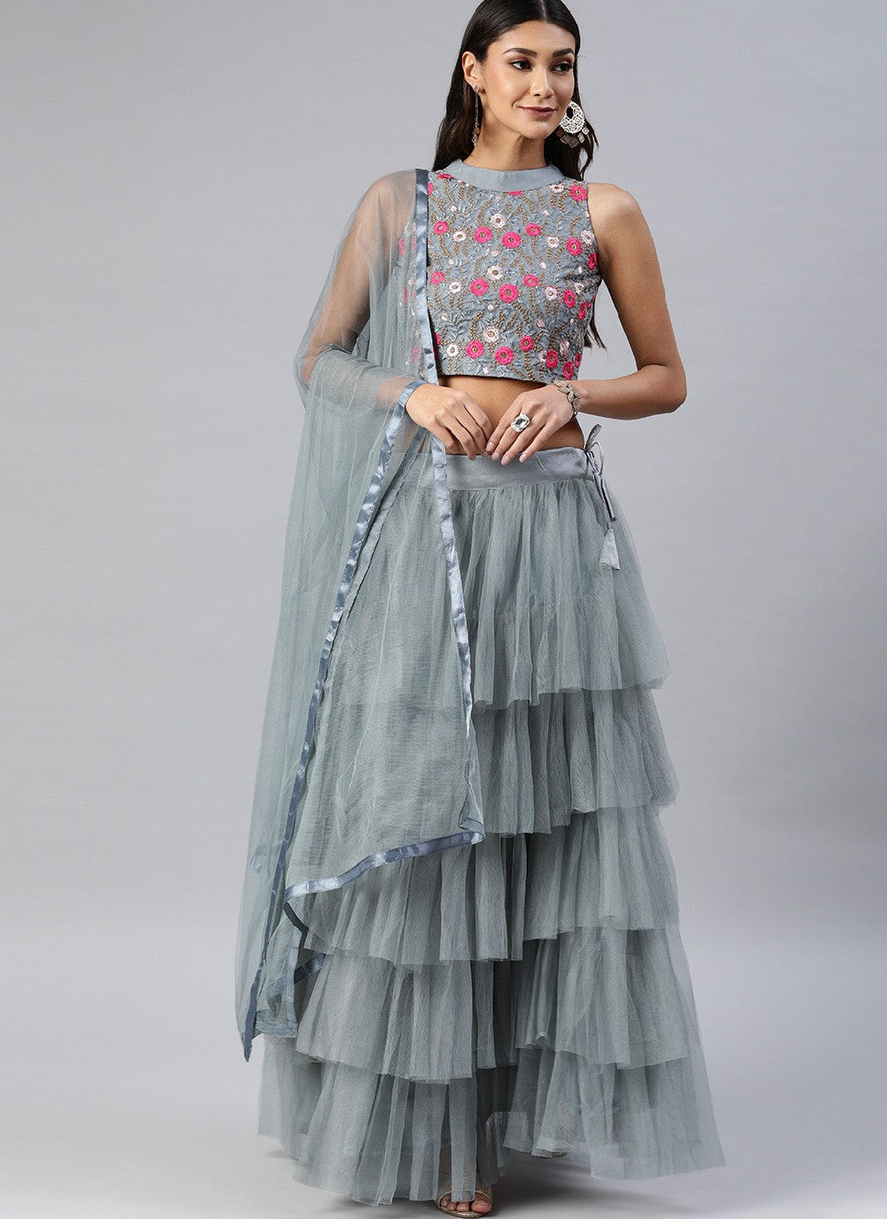 Ruffle Net A - Line Lehenga - L1118