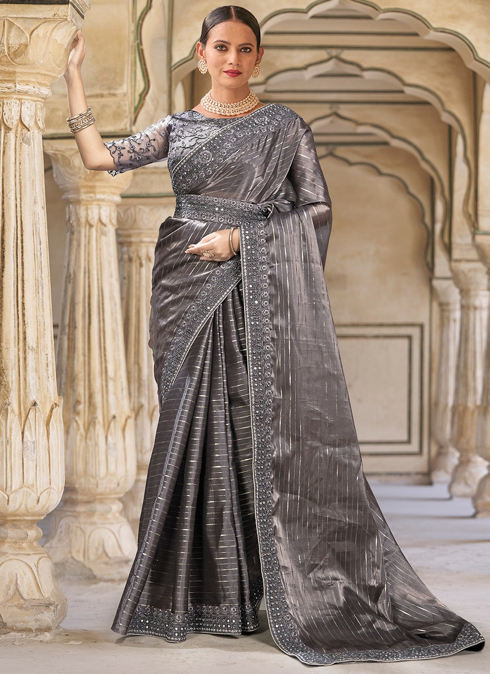 Classic Embroidered Fancy Fabric Saree - S4097