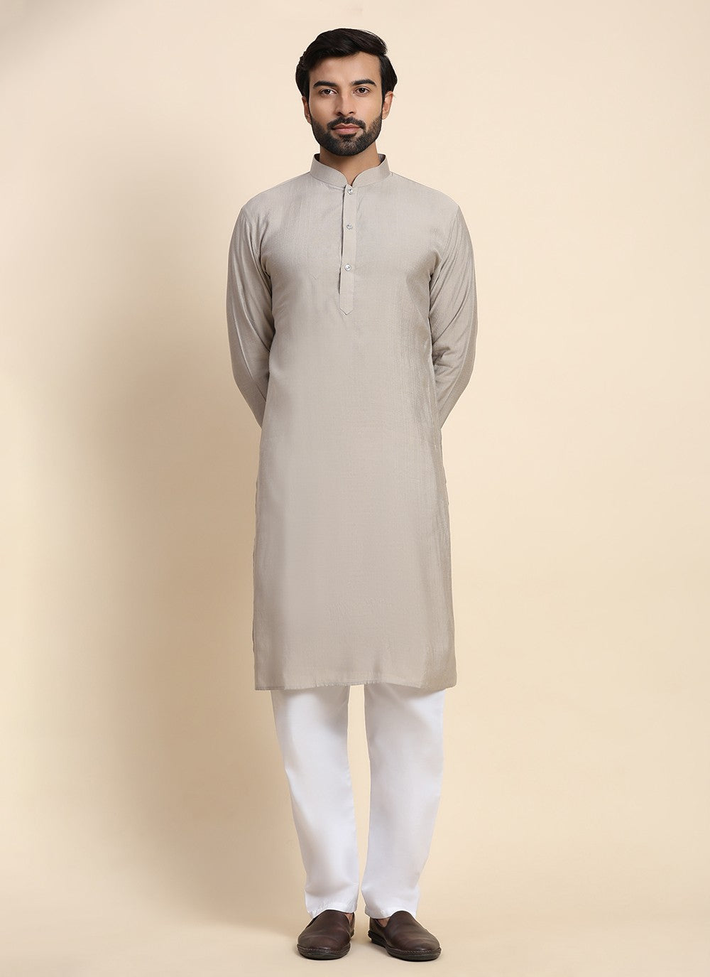 Plain Rayon, Viscose Grey Kurta Pyjama - M8431