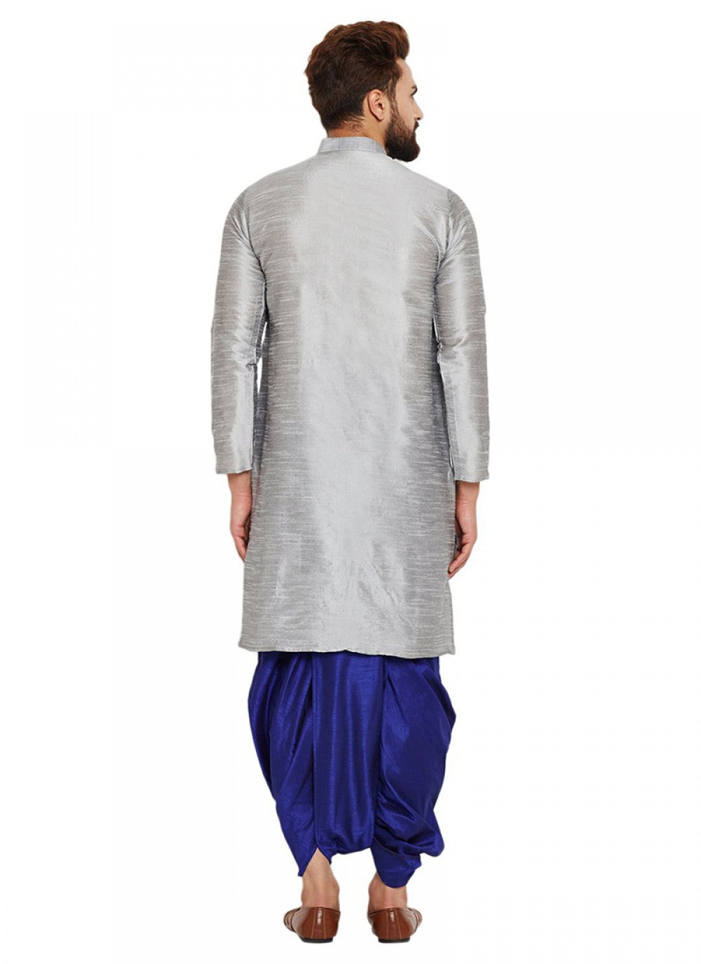 Plain Art Dupion Silk Grey Dhoti Kurta - M1140