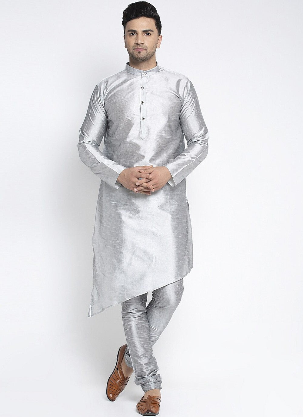 Plain Art Dupion Silk Grey Indo Western - M2500