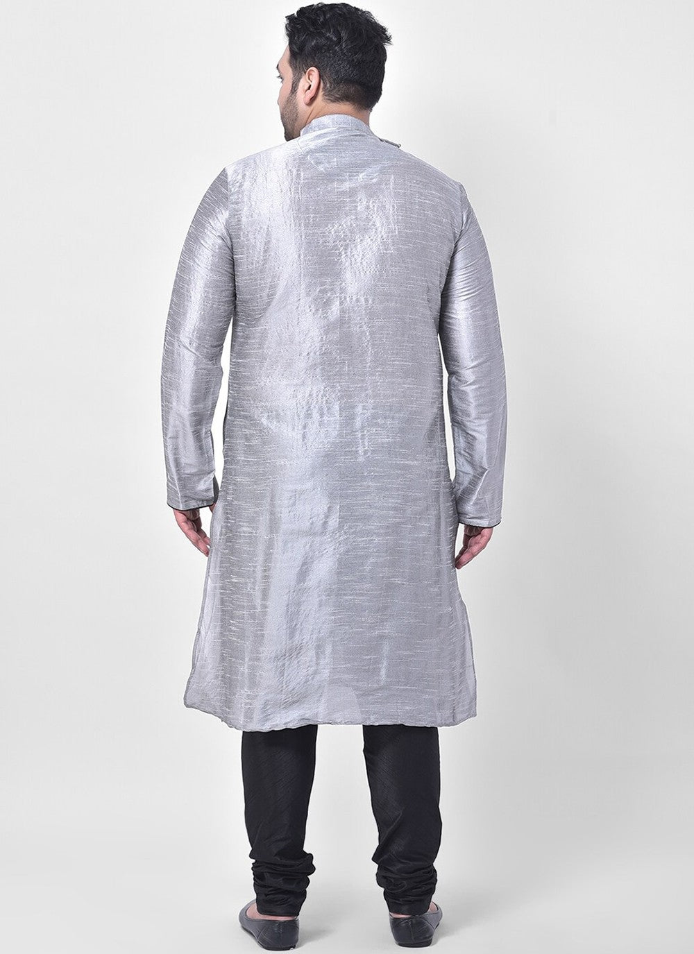 Plain Dupion Silk Grey Kurta Pyjama - M2658