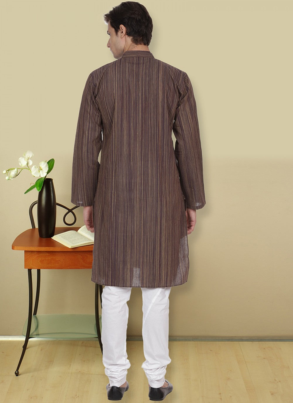 Plain Chanderi Cotton Grey Kurta Pyjama - M1110