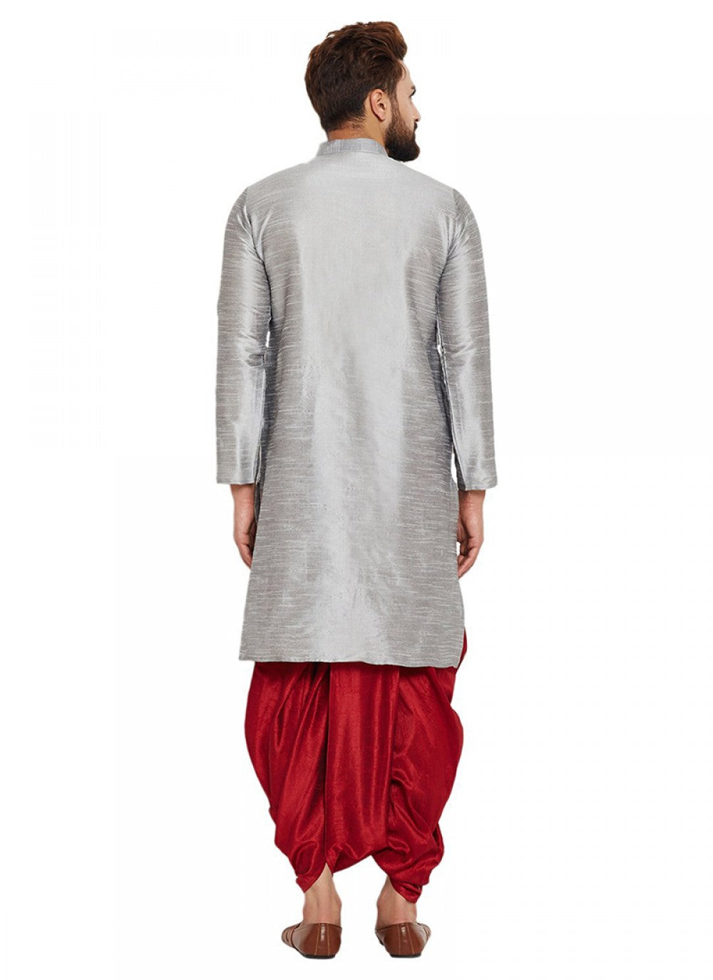 Plain Art Dupion Silk Grey Dhoti Kurta - M1141