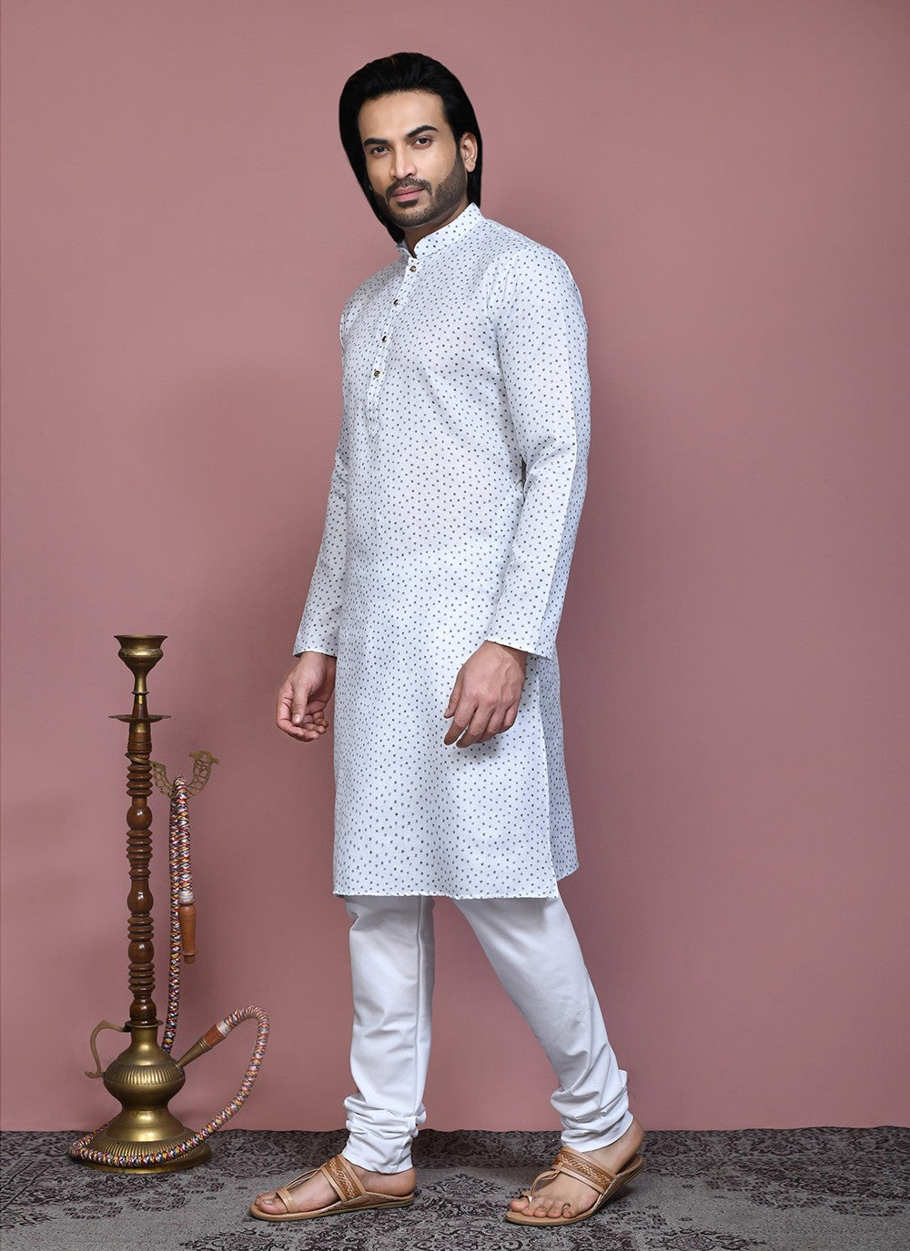 Printed Cotton Grey Kurta Pyjama - M7915