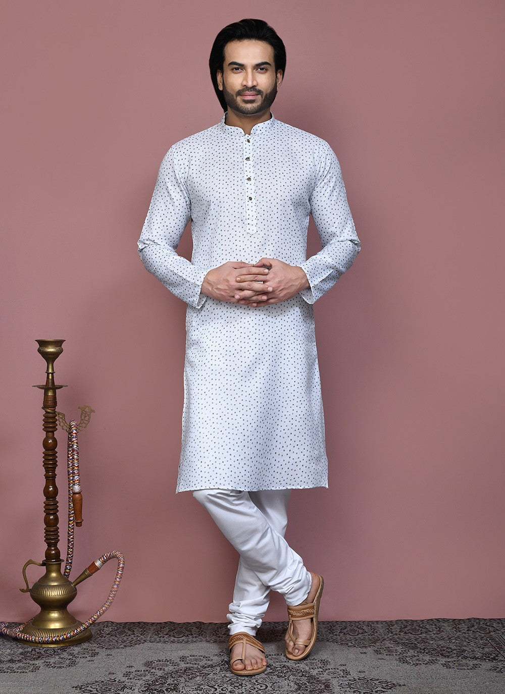 Printed Cotton Grey Kurta Pyjama - M7915