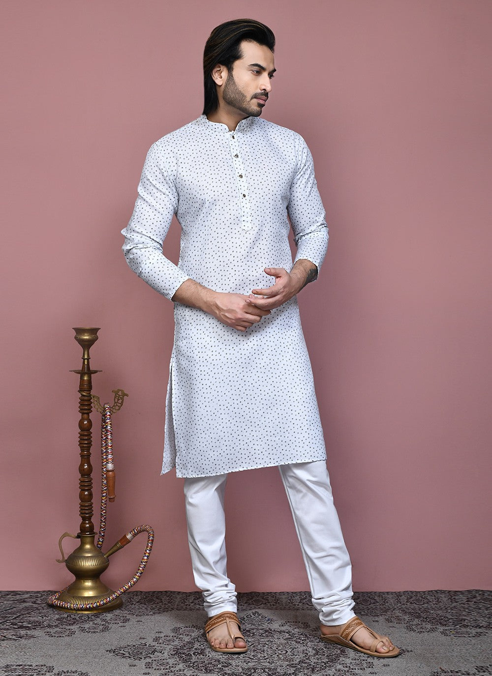 Printed Cotton Grey Kurta Pyjama - M7915