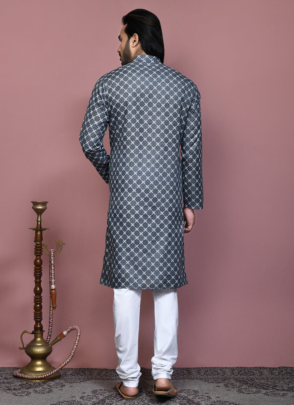 Printed Cotton Grey Kurta Pyjama - M7928