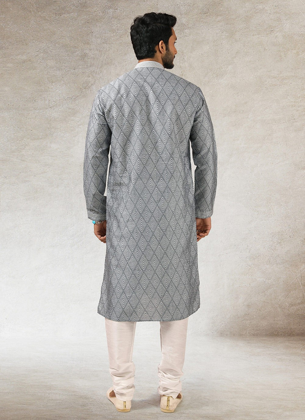 Printed Art Silk Grey Kurta Pyjama - M2862