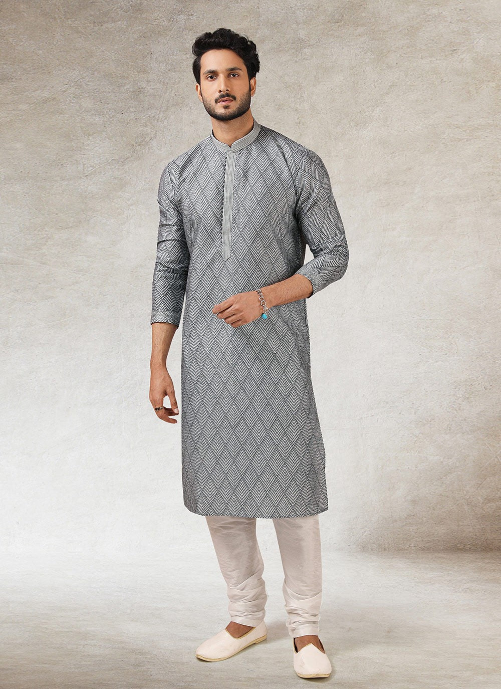 Printed Art Silk Grey Kurta Pyjama - M2862