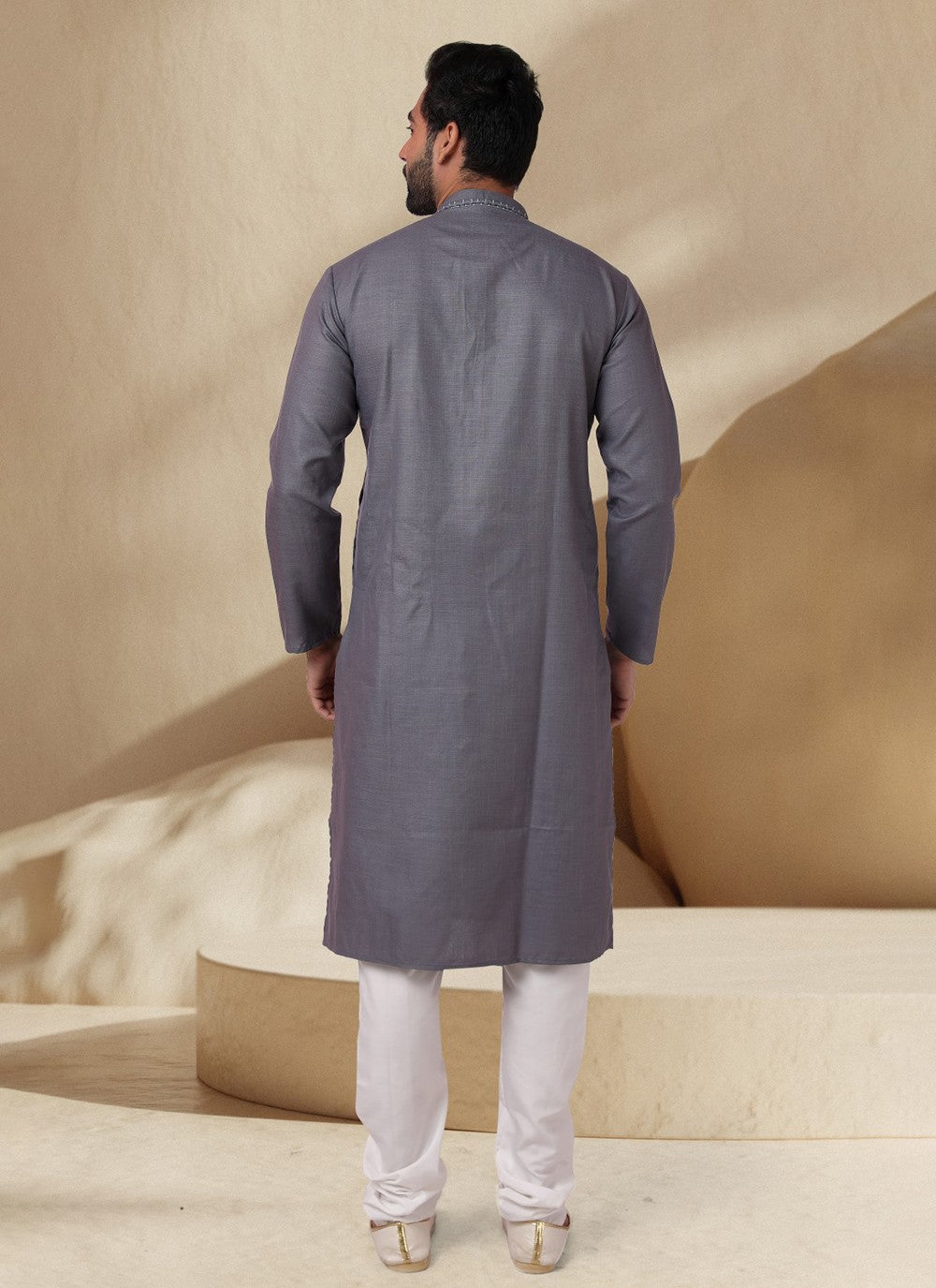 Embroidered Cotton , Rayon Grey Kurta Pyjama - M7008