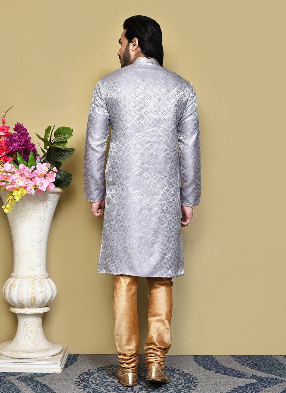 Resham Art Silk Grey Kurta Pyjama - M7863