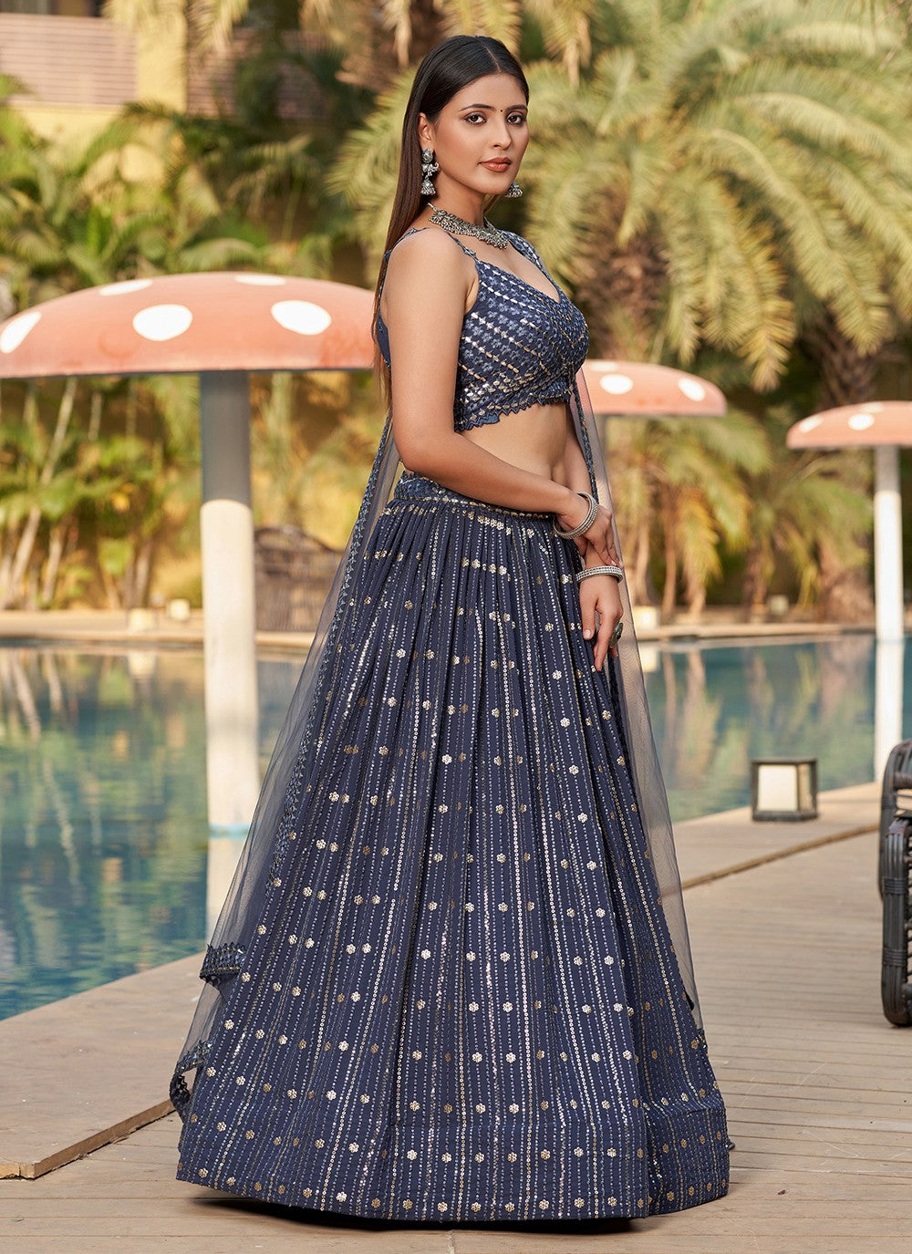 Embroidered Georgette A - Line Lehenga - L1528