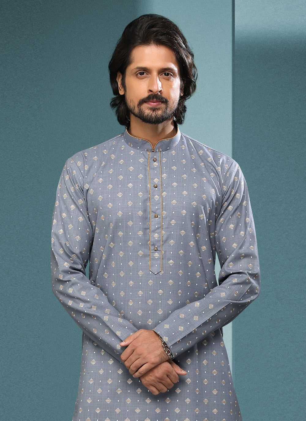 Digital Print Handloom Cotton Grey Dhoti Kurta - M4065