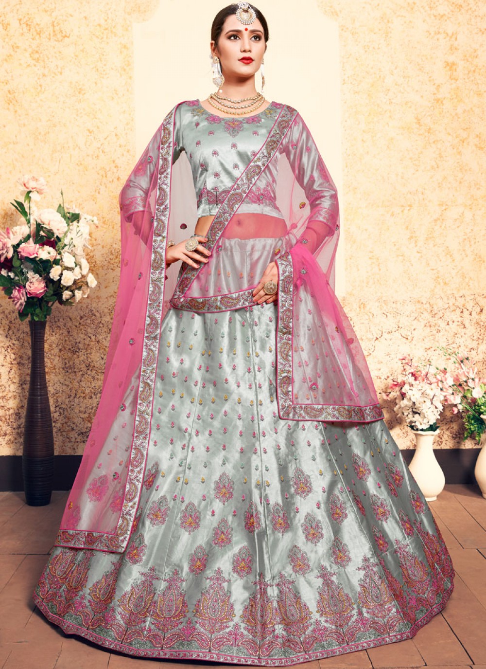 Swarovski Satin A - Line Lehenga - L0012