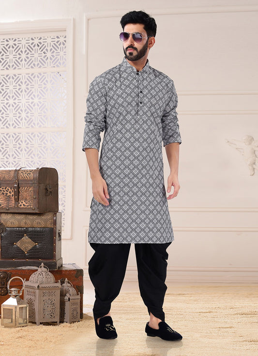 Embroidered Silk Grey Dhoti Kurta - M4723