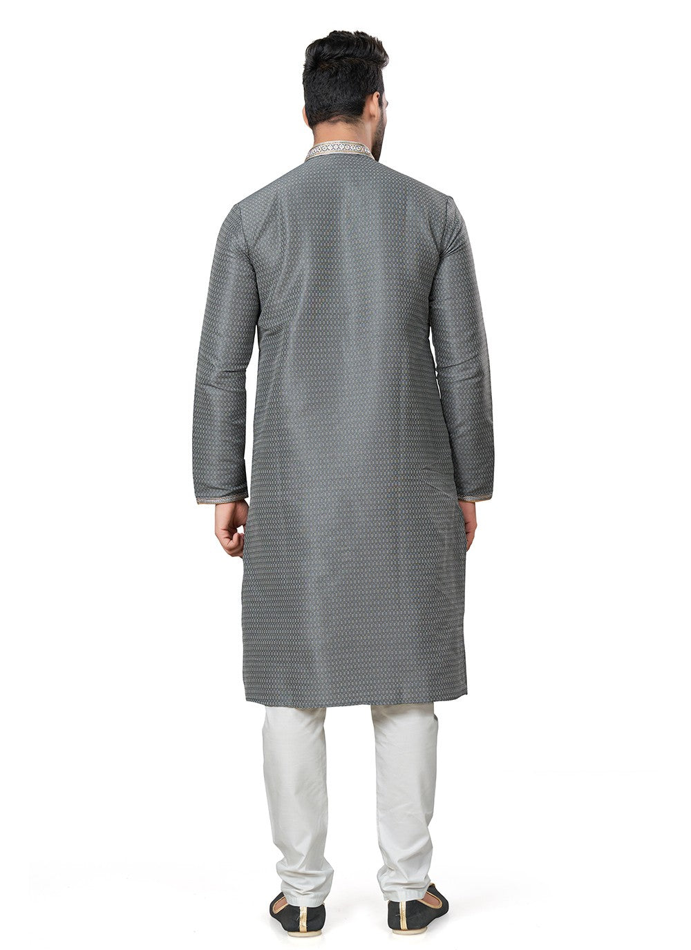 Embroidered Silk Grey Kurta Pyjama - M6397