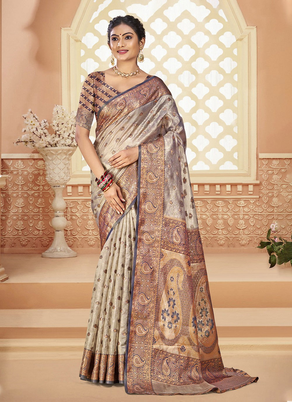 Classic Weaving Zari Silk Pink Saree - S11063