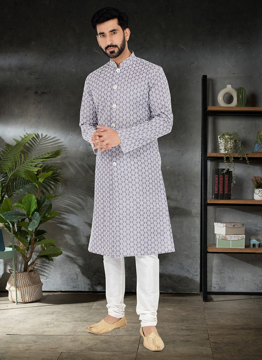 Embroidered Silk Grey Kurta Pyjama - M4972