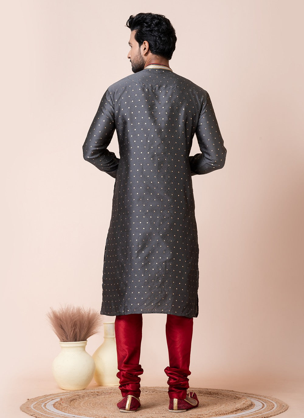 Printed Silk Grey Kurta Pyjama - M8584