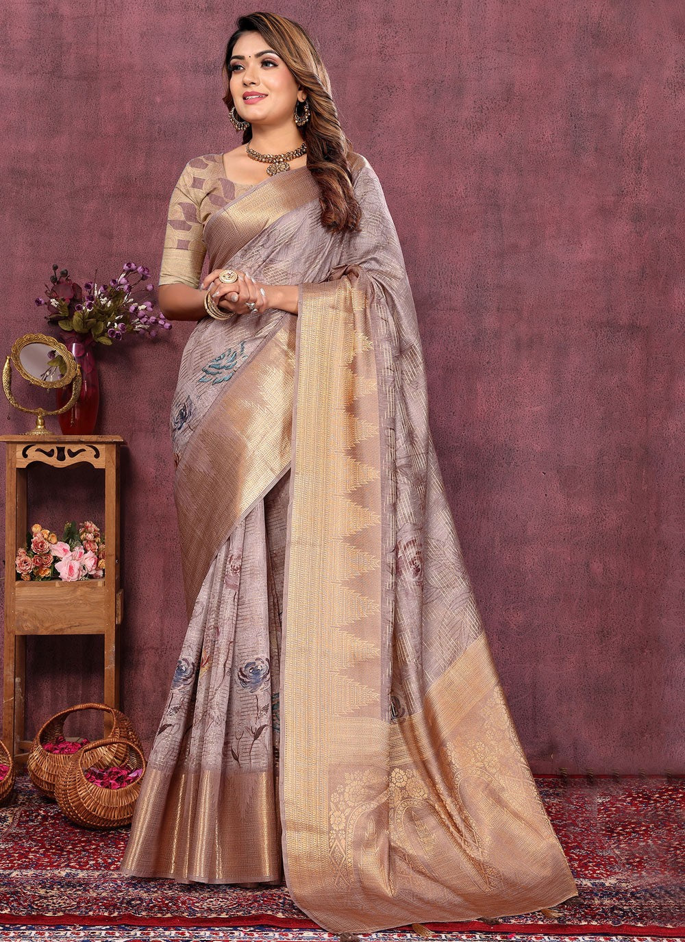 Classic Digital Print Art Silk Saree - S9137