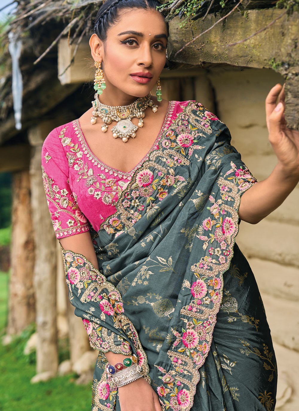 Classic Embroidered Silk Saree - S4410