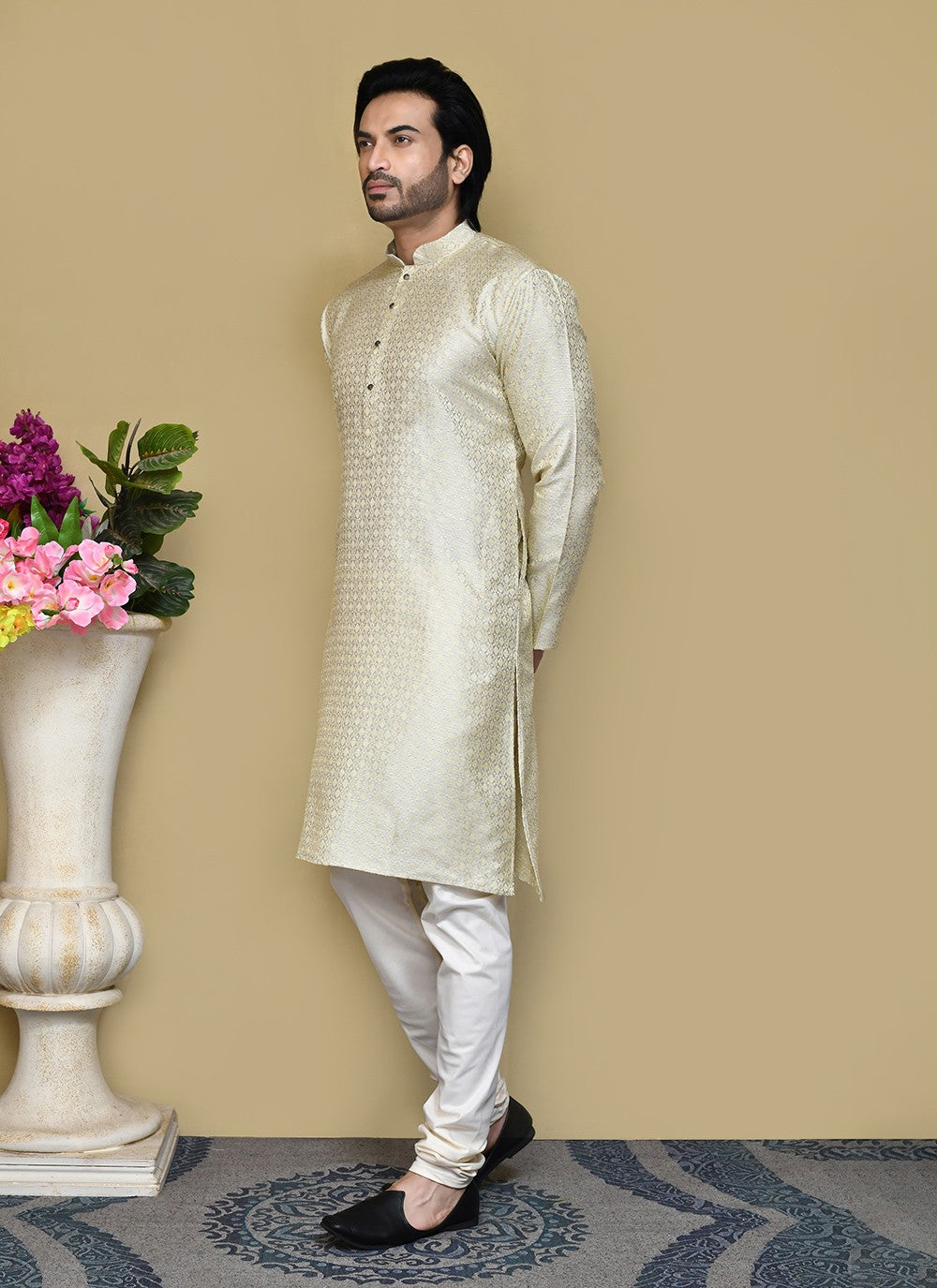 Woven Art Silk Grey Kurta Pyjama - M7827