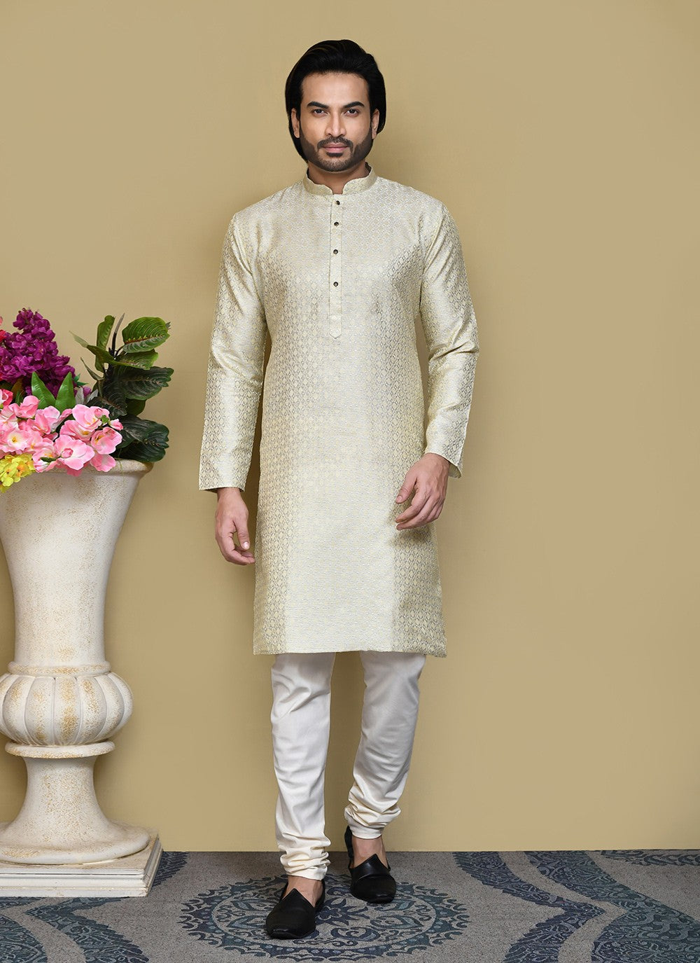 Woven Art Silk Grey Kurta Pyjama - M7827