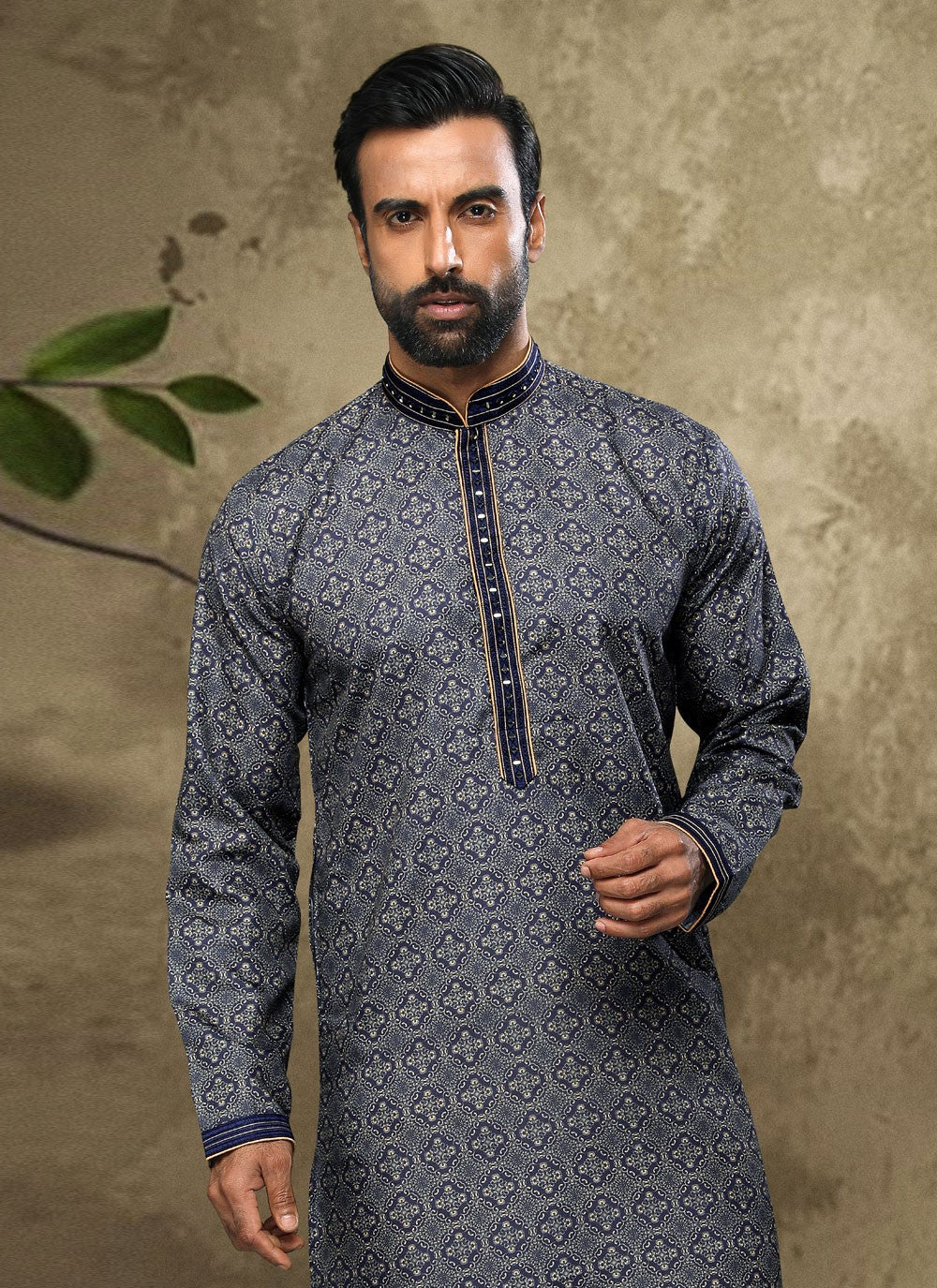 Digital Print Handloom Cotton Blue Kurta Pyjama - M3870