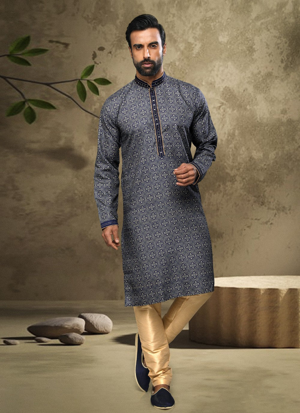 Digital Print Handloom Cotton Blue Kurta Pyjama - M3870