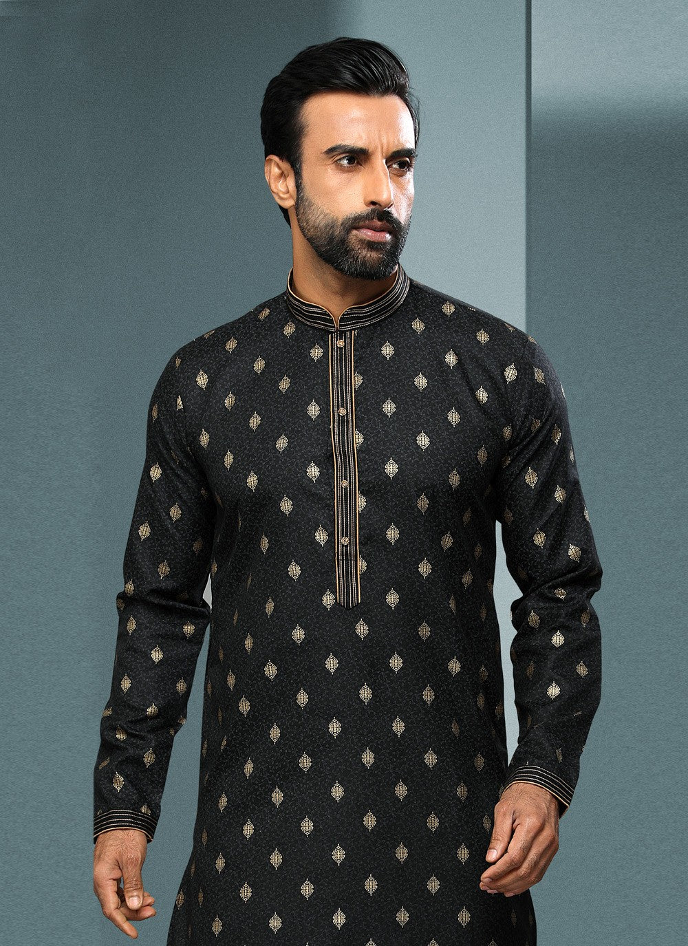 Digital Print Handloom Cotton Black Dhoti Kurta - M4076