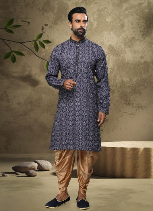 Digital Print Handloom Cotton Blue Dhoti Kurta - M3864