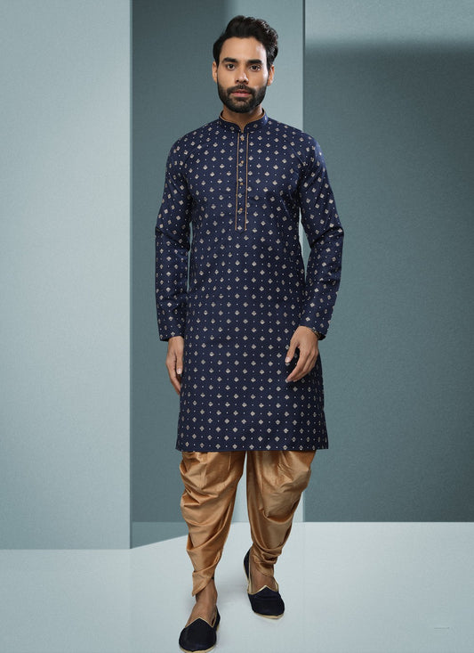 Digital Print Handloom Cotton Blue Dhoti Kurta - M4067