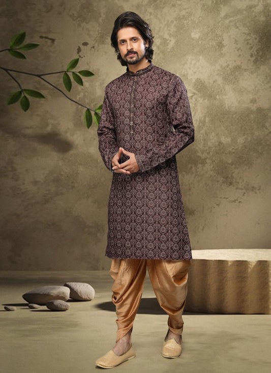 Digital Print Handloom Cotton Brown Dhoti Kurta - M3865