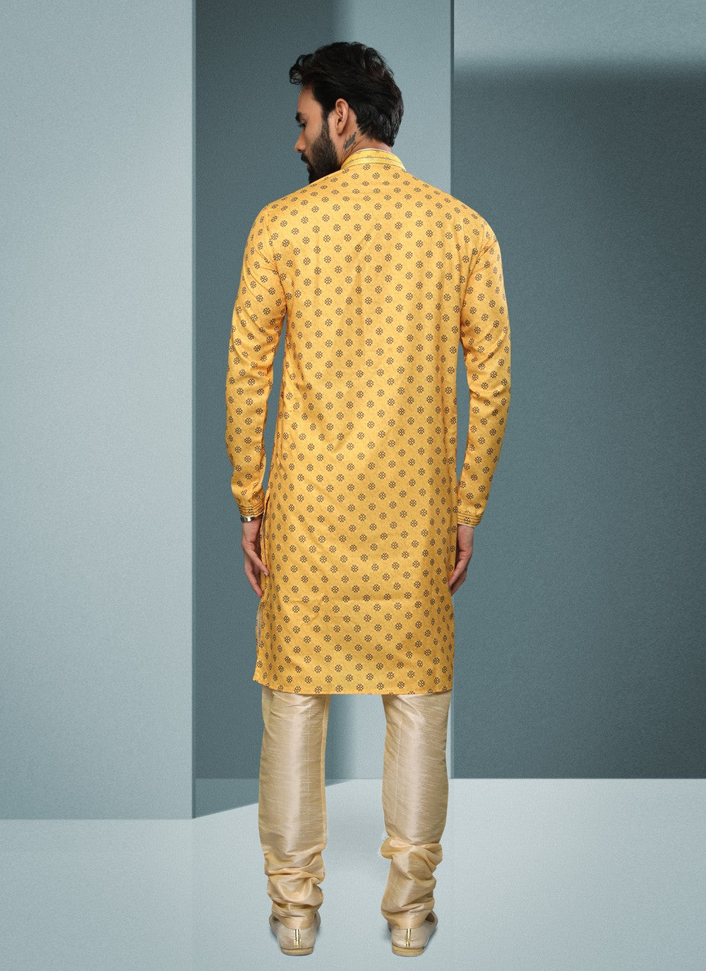 Digital Print Handloom Cotton Yellow Kurta Pyjama - M4063