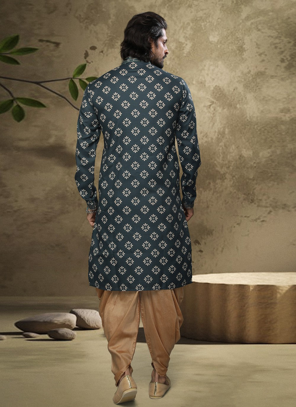 Digital Print Handloom Cotton Green Dhoti Kurta - M3867