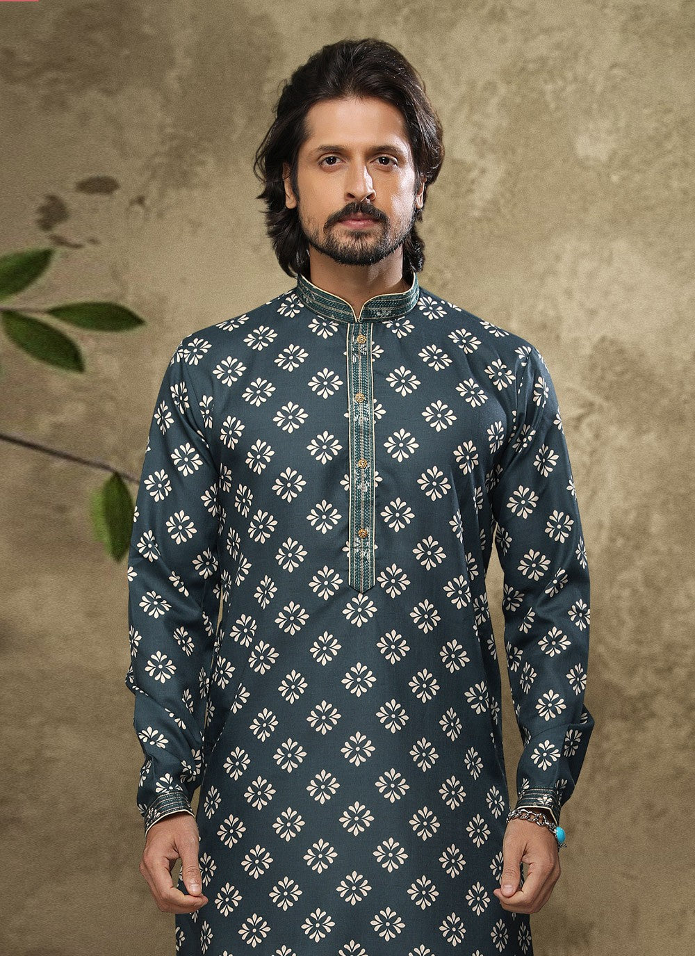 Digital Print Handloom Cotton Green Dhoti Kurta - M3867