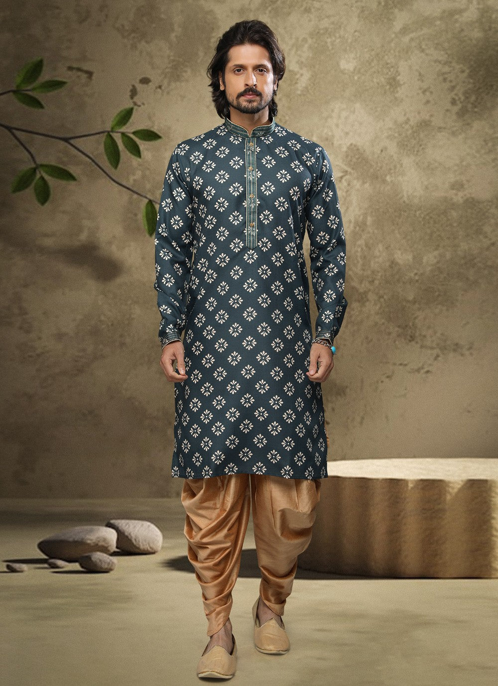 Digital Print Handloom Cotton Green Dhoti Kurta - M3867