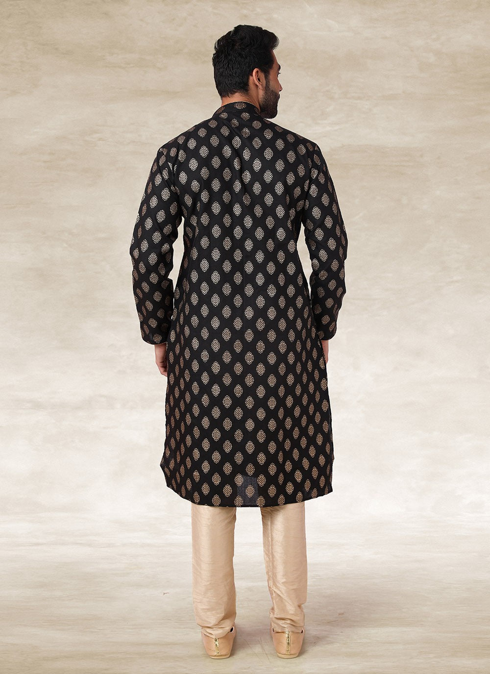 Printed Handloom Cotton Black Kurta Pyjama - M2691