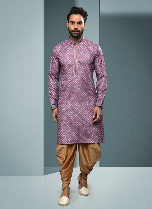 Digital Print Handloom Cotton Mauve Dhoti Kurta - M4071