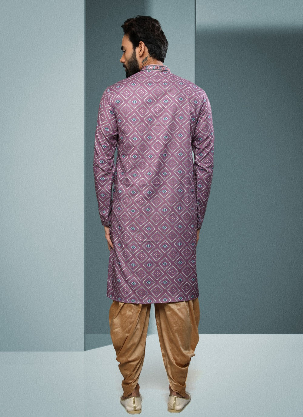 Digital Print Handloom Cotton Mauve Dhoti Kurta - M4071