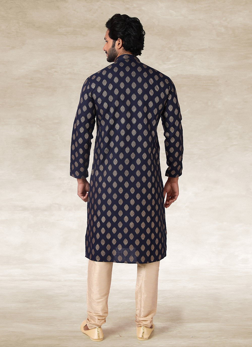 Printed Handloom Cotton Blue Kurta Pyjama - M2693