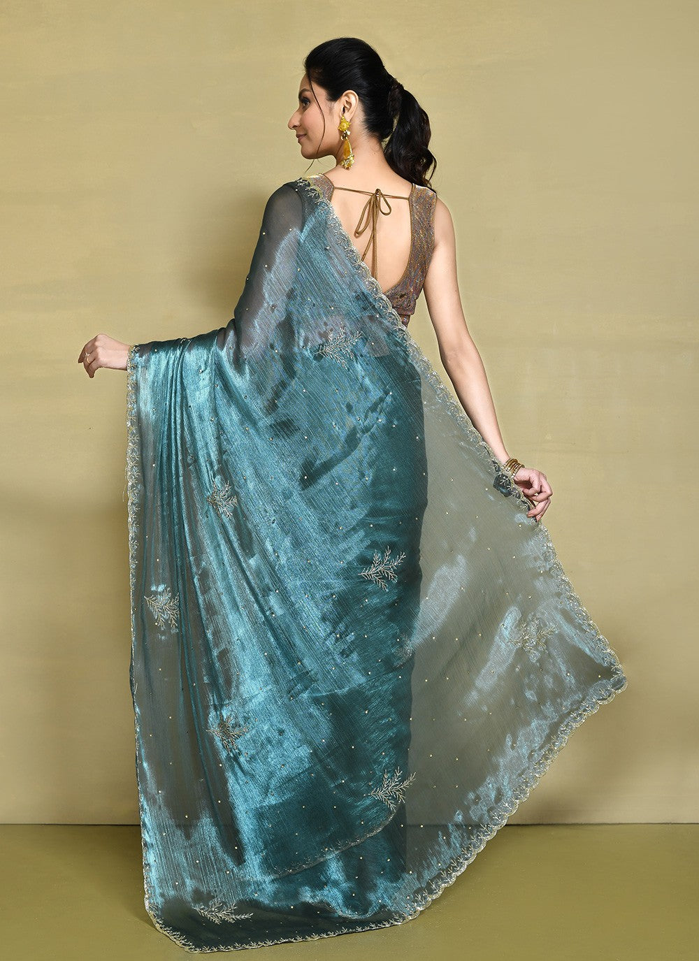 Contemporary Hand Embroidery Organza Saree - S9227