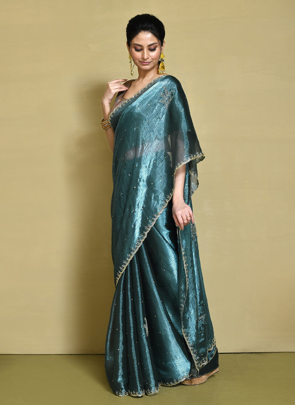 Contemporary Hand Embroidery Organza Saree - S9227