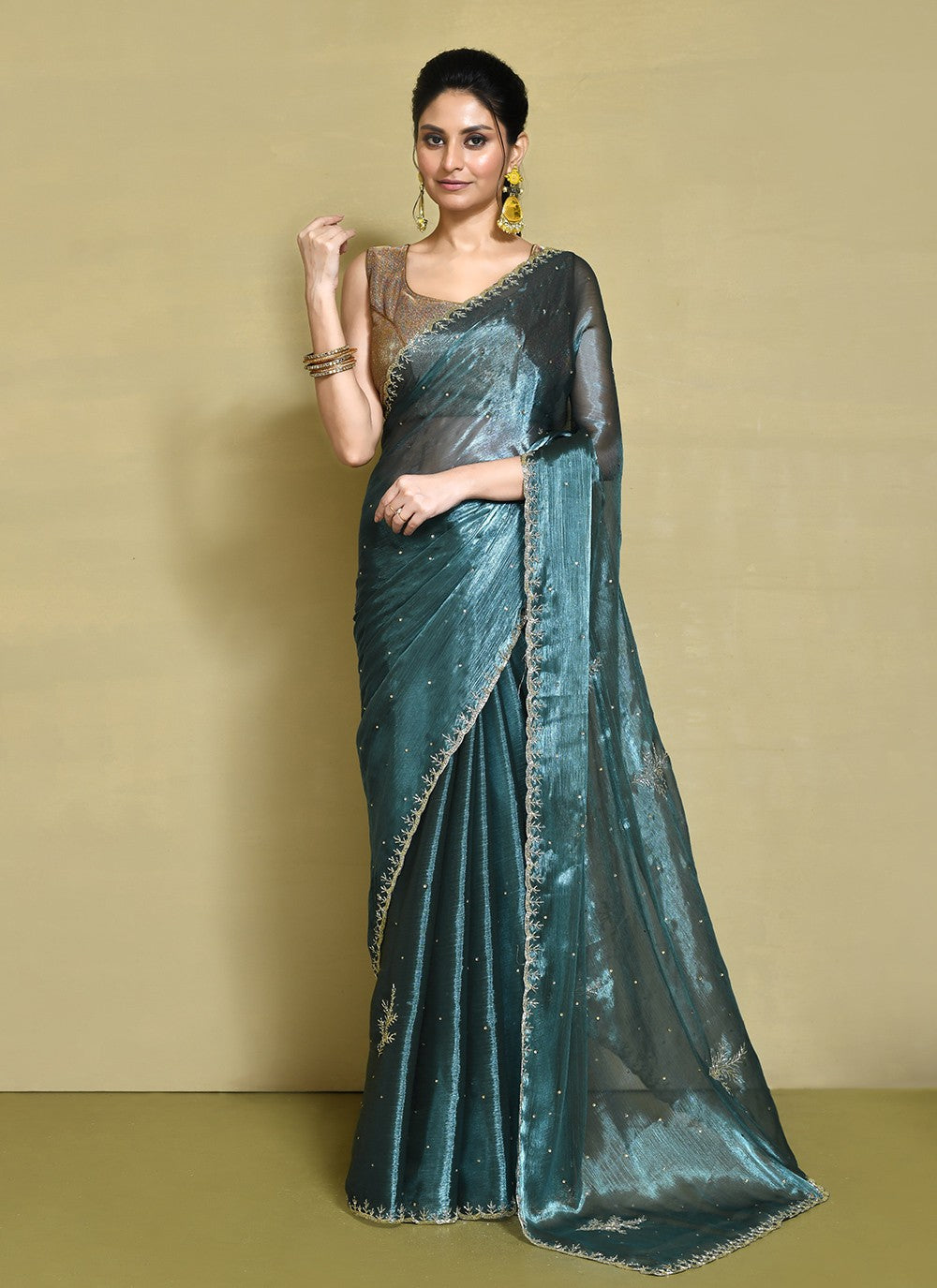 Contemporary Hand Embroidery Organza Saree - S9227