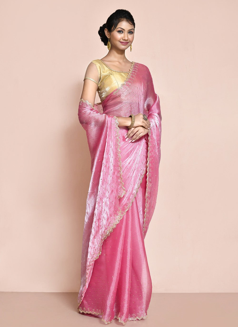 Contemporary Hand Embroidery Organza Saree - S9227