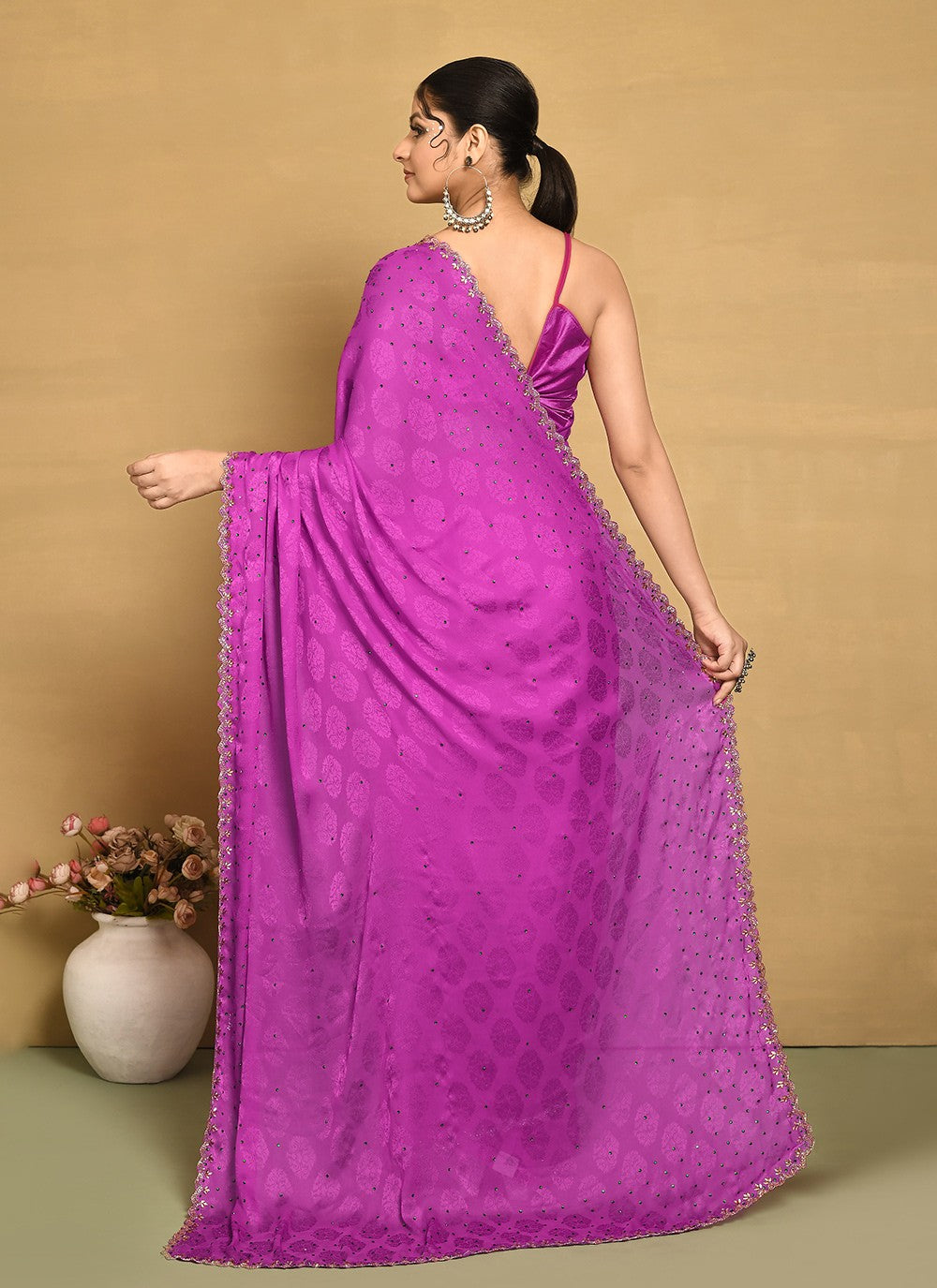 Traditional Hand Embroidery Georgette Saree - S9257