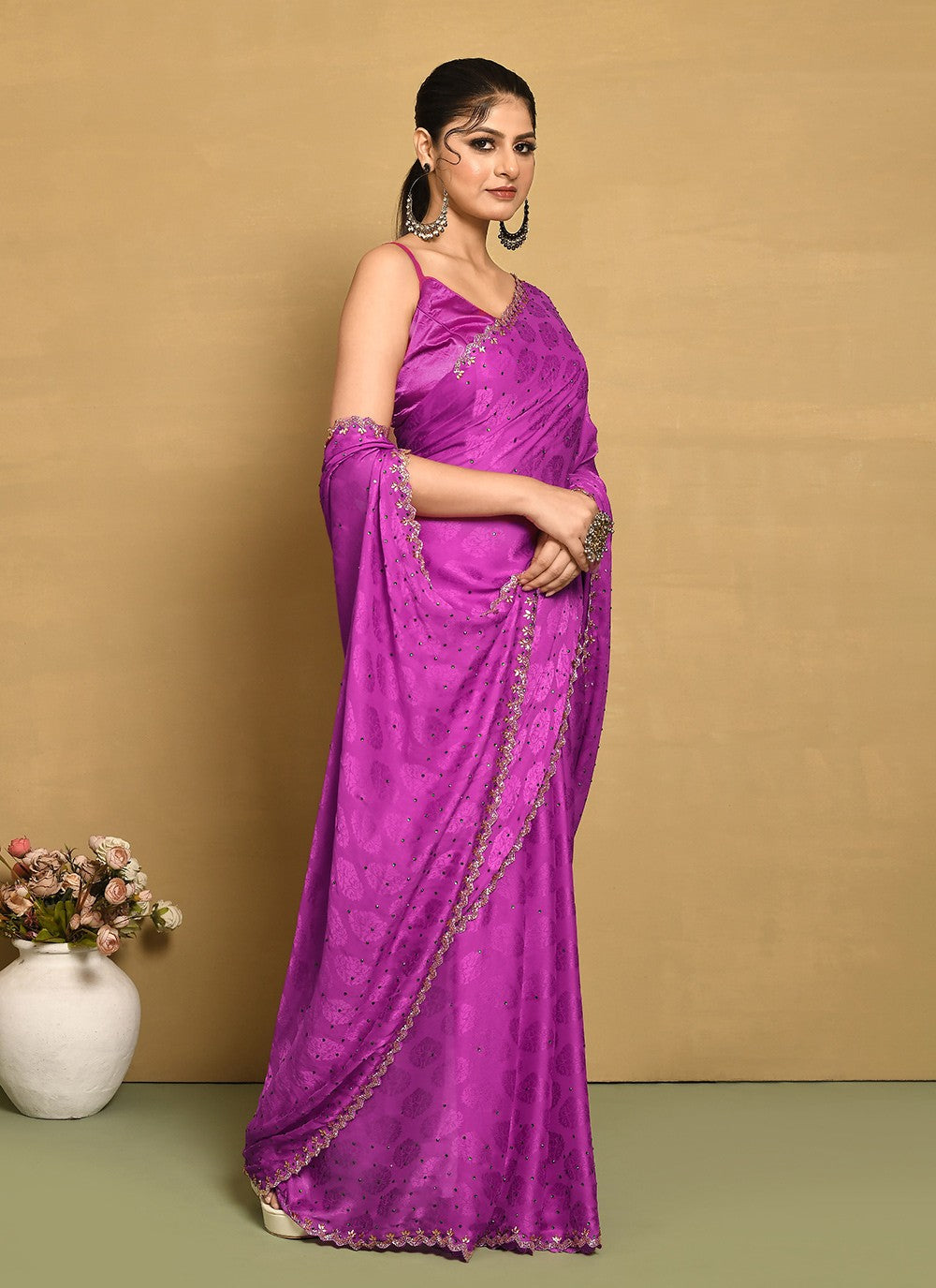 Traditional Hand Embroidery Georgette Saree - S9257